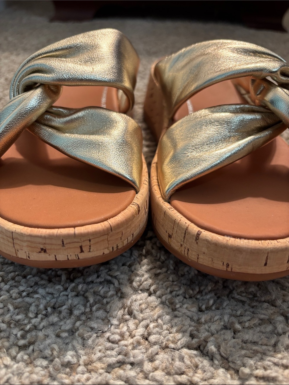 Fitflop F-Mode Leather Twist Platino Gold Cork Slide Sandal Size 6 - Picture 9 of 10